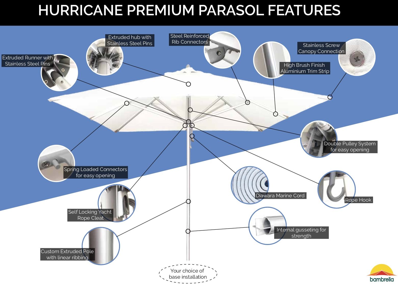 Bambrella Hurricane Aluminium Parasol - Image 3